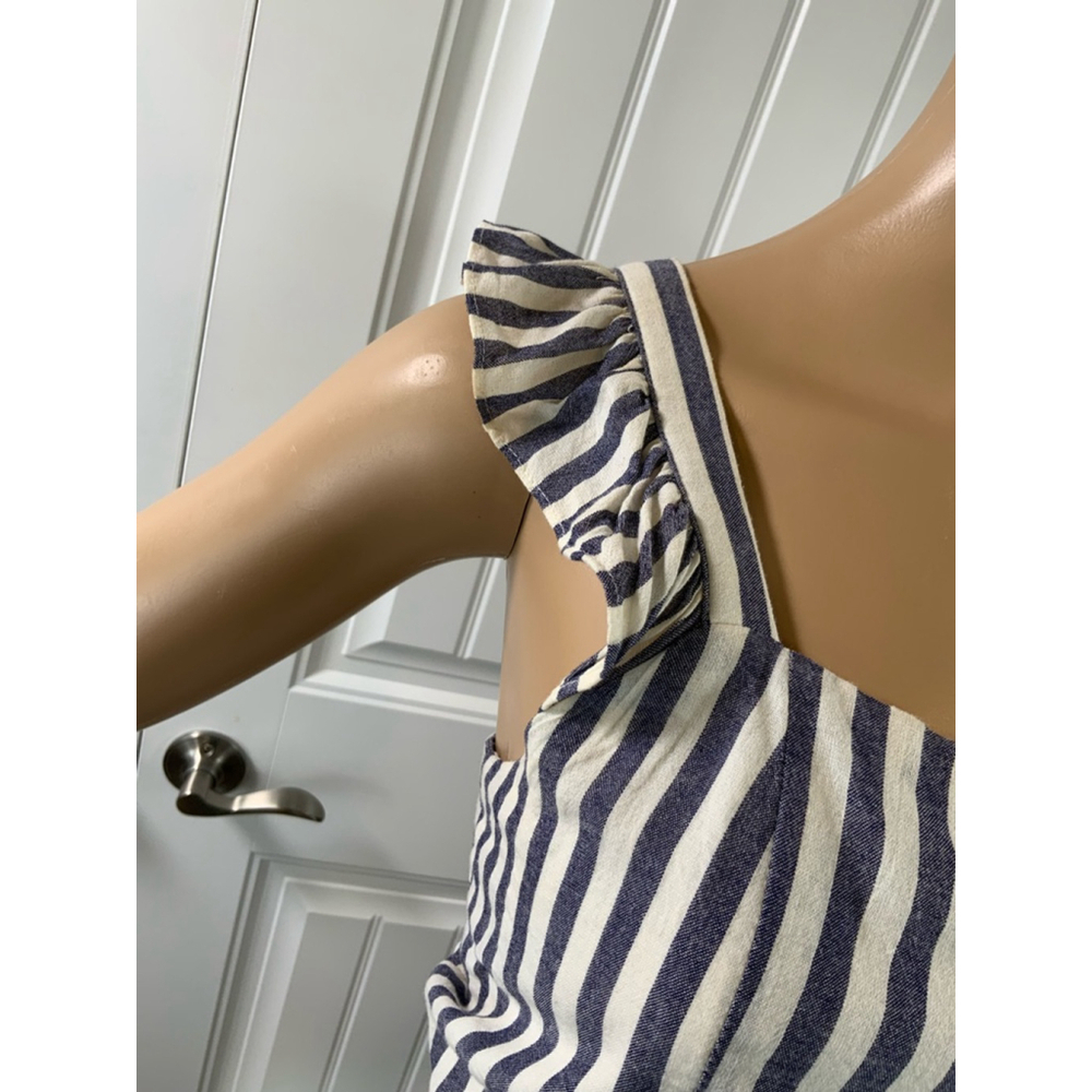 Women's Striped Romper Romper Size 6 Blue/White Ruffles Fitted Waist Cottagecore - Picture 13 of 16